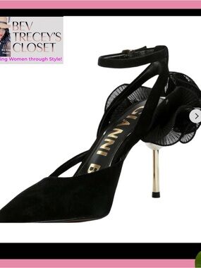 SIZE 10 Gianni Bini Black Suede, Ankle Strap Ruffle Heels